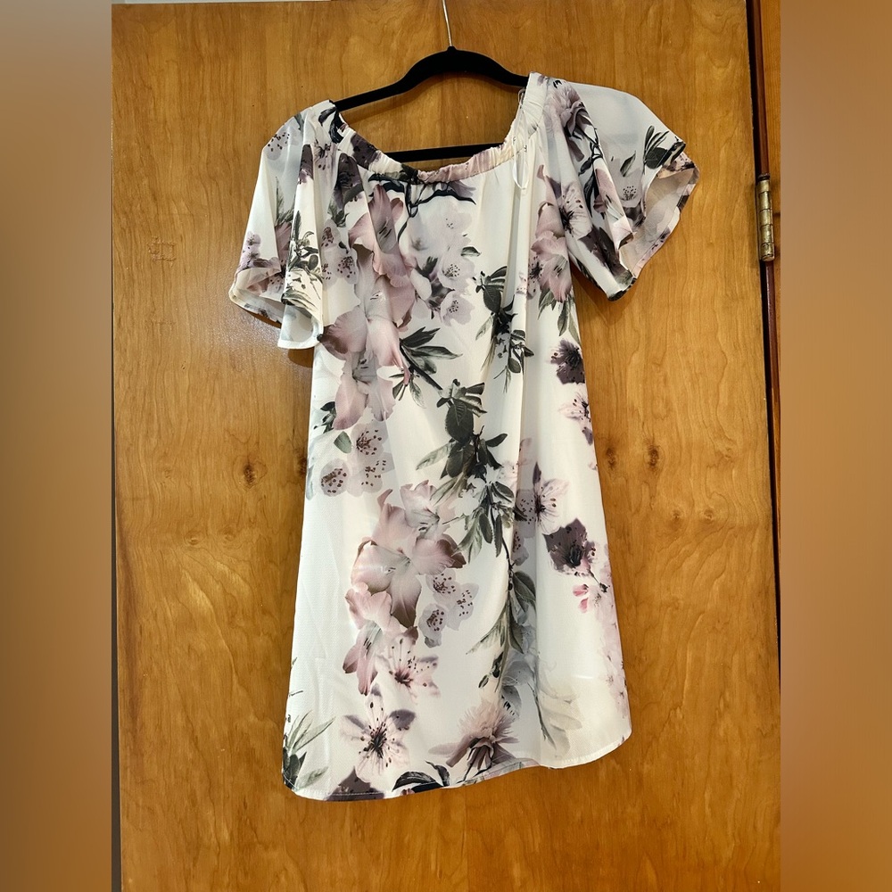 NWT Lulus Dream of You Off the Shoulder White Ivory Floral Mini Dress - Picture 6 of 6